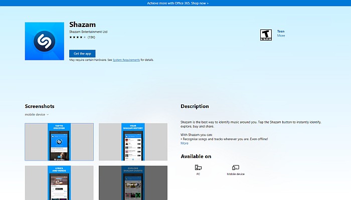 Shazam to pull off its app on Windows 10